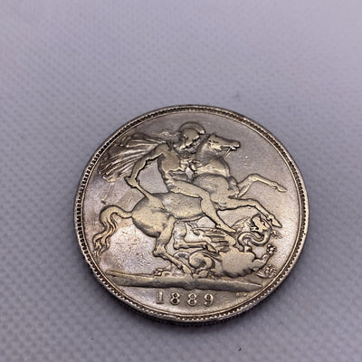 1889 GREAT BRITAIN SILVER CROWN QUEEN VICTORIA Silver Coin Reeded Edge #7932