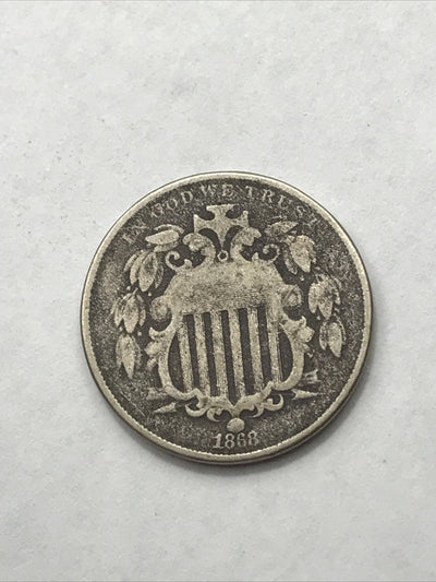 1868 Shield Nickel 5 Cents 5C Civil War Era Nickel US Coin