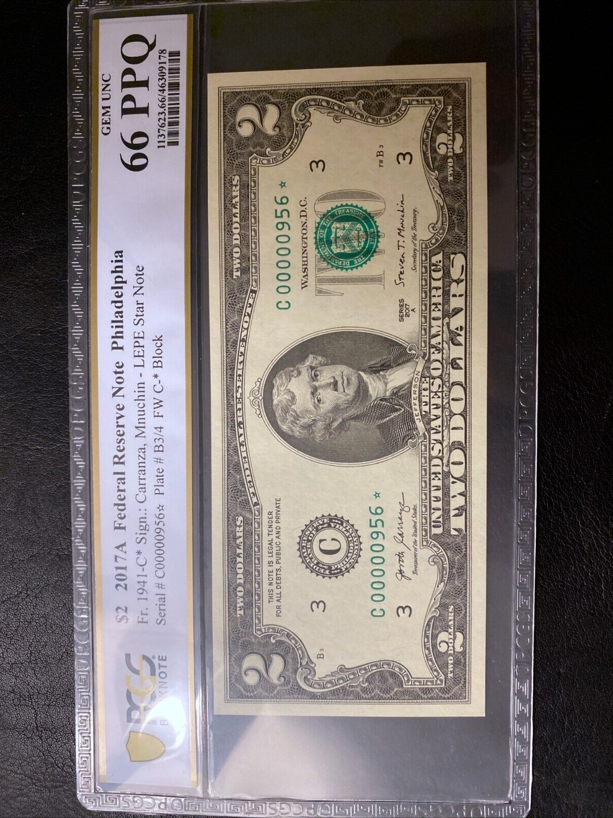 2017  $2 Star Note PCGS 66 PPQ 956* Star Two Dollars 3 Digits Lucky $2 Note HIGH