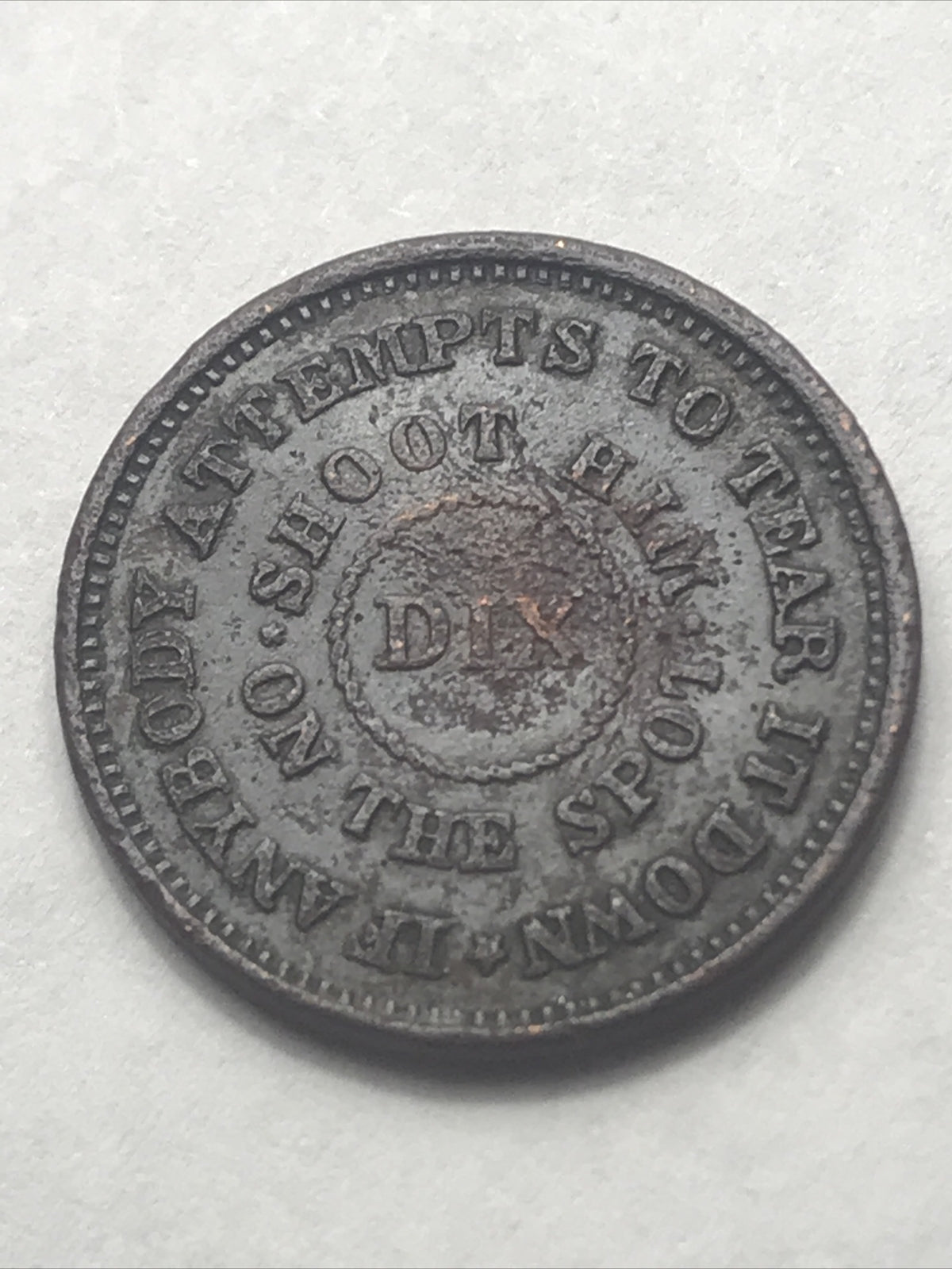 1863 CWT Civil War Token Fuld 207/409b The Flag  Shoot Him on the Spot Dix