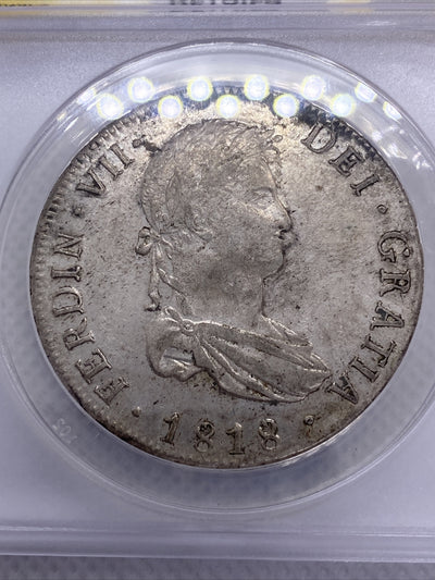 1818 PTS PJ Bolivia Silver 8R 8 Reales AU 50 Details Anacs Silver Potosi #558