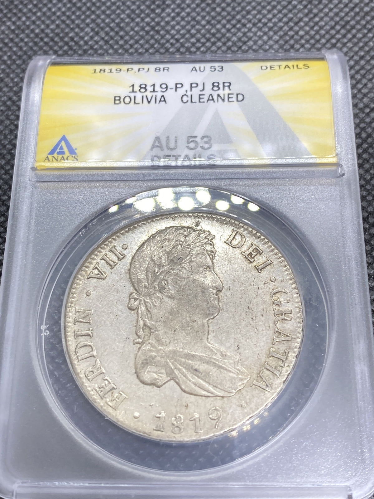 1819 PTS PJ Bolivia Silver 8R 8 Reales AU 53 Details Anacs Silver Potosi #567
