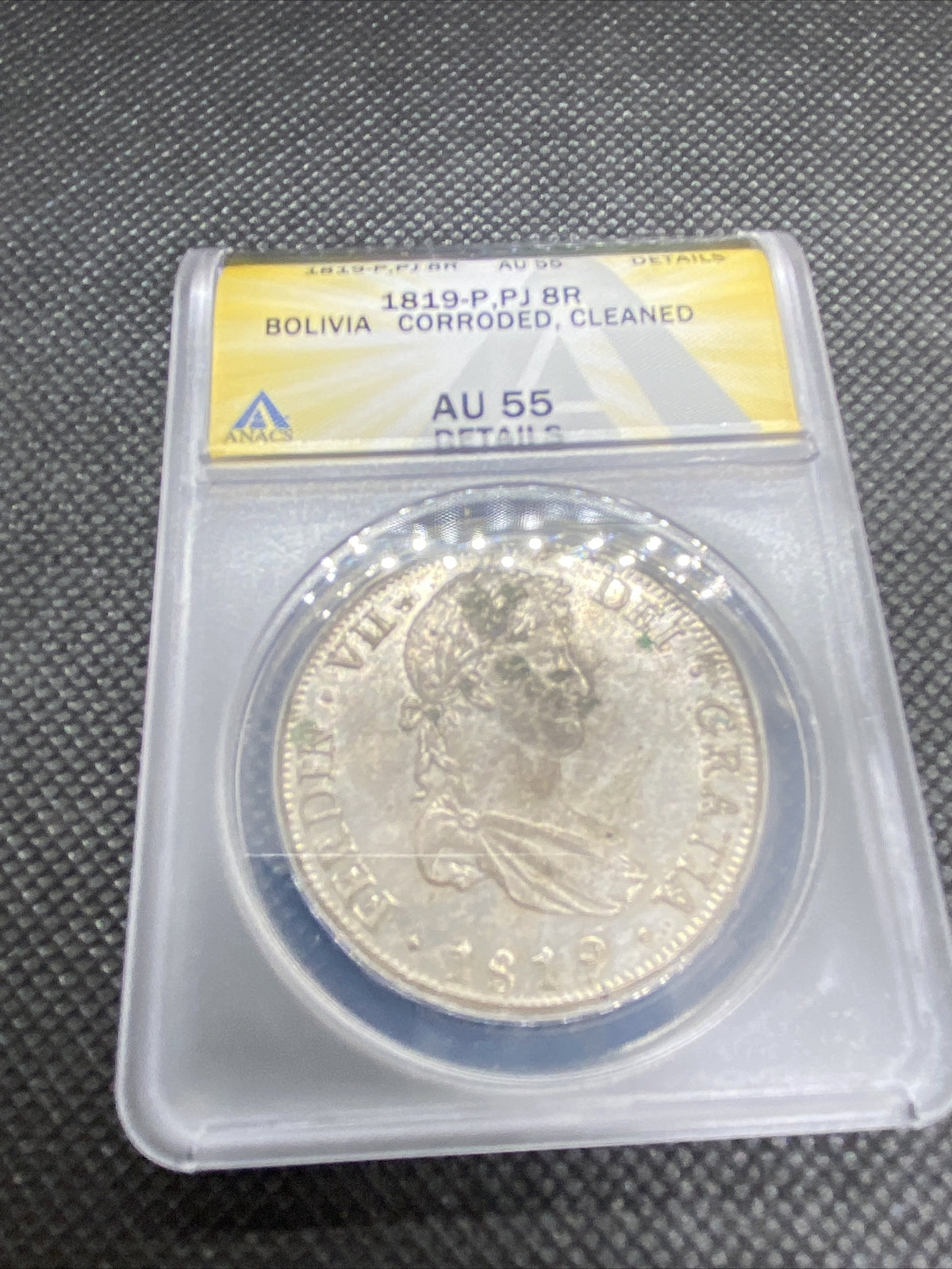 1819 PTS PJ Bolivia Silver 8R 8 Reales AU 55 Details Anacs Silver Potosi #552