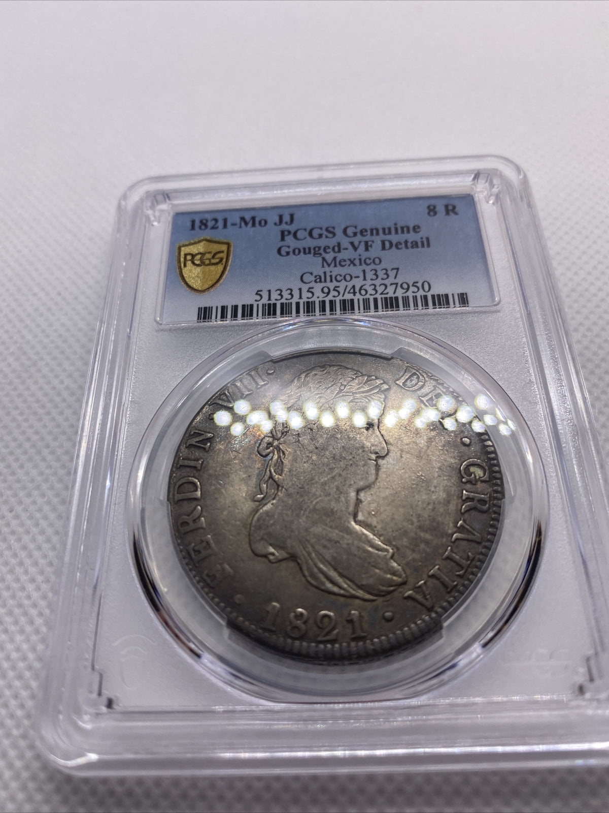 1821 Mo JJ Mexico 8 Reales Silver Ferdinand VII Calico-1337 PCGS VF Det #7950