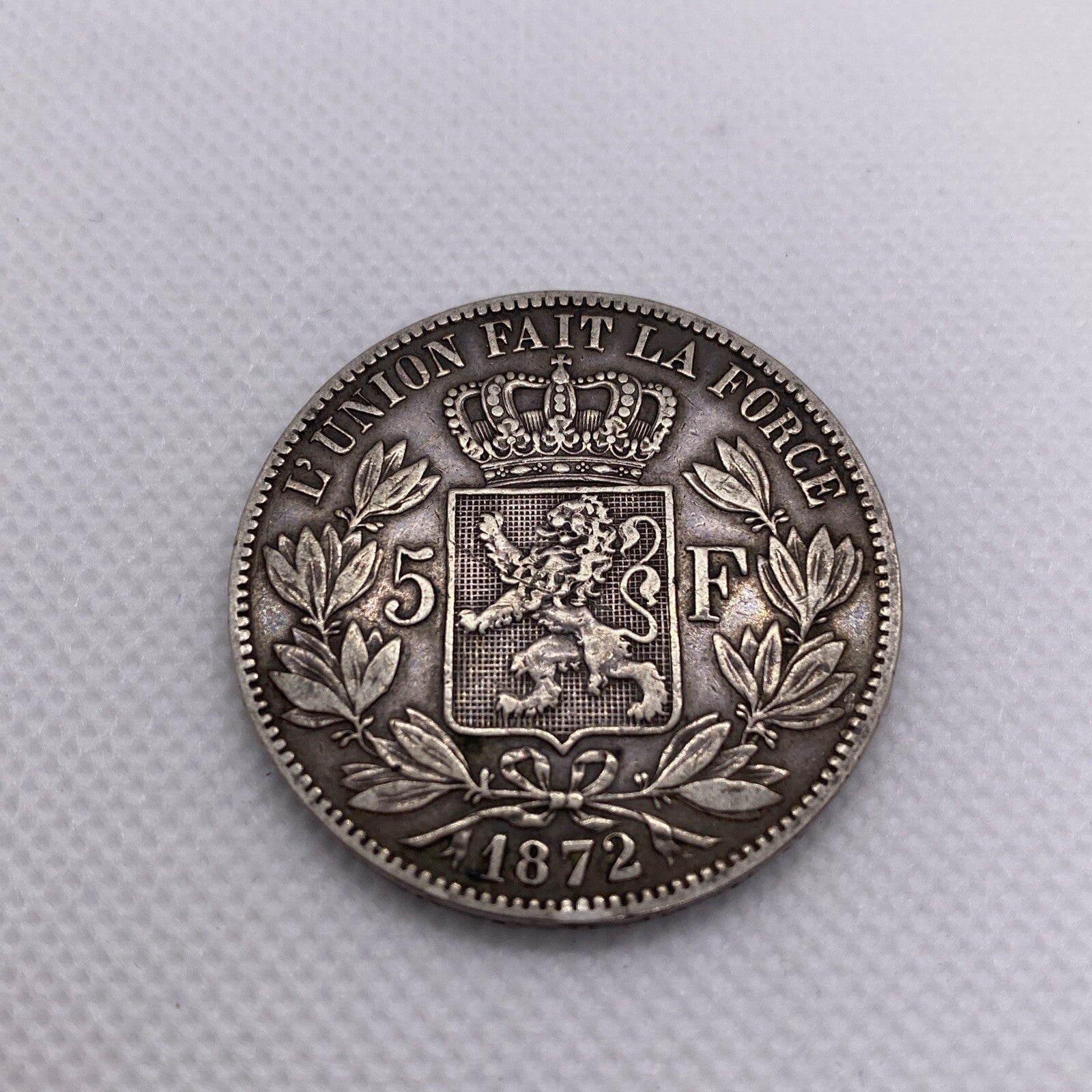 1872 BELGIUM 5 FRANCS LARGE SILVER COIN WORLD SILVER COIN #7645