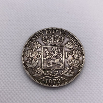 1872 BELGIUM 5 FRANCS LARGE SILVER COIN WORLD SILVER COIN #7645
