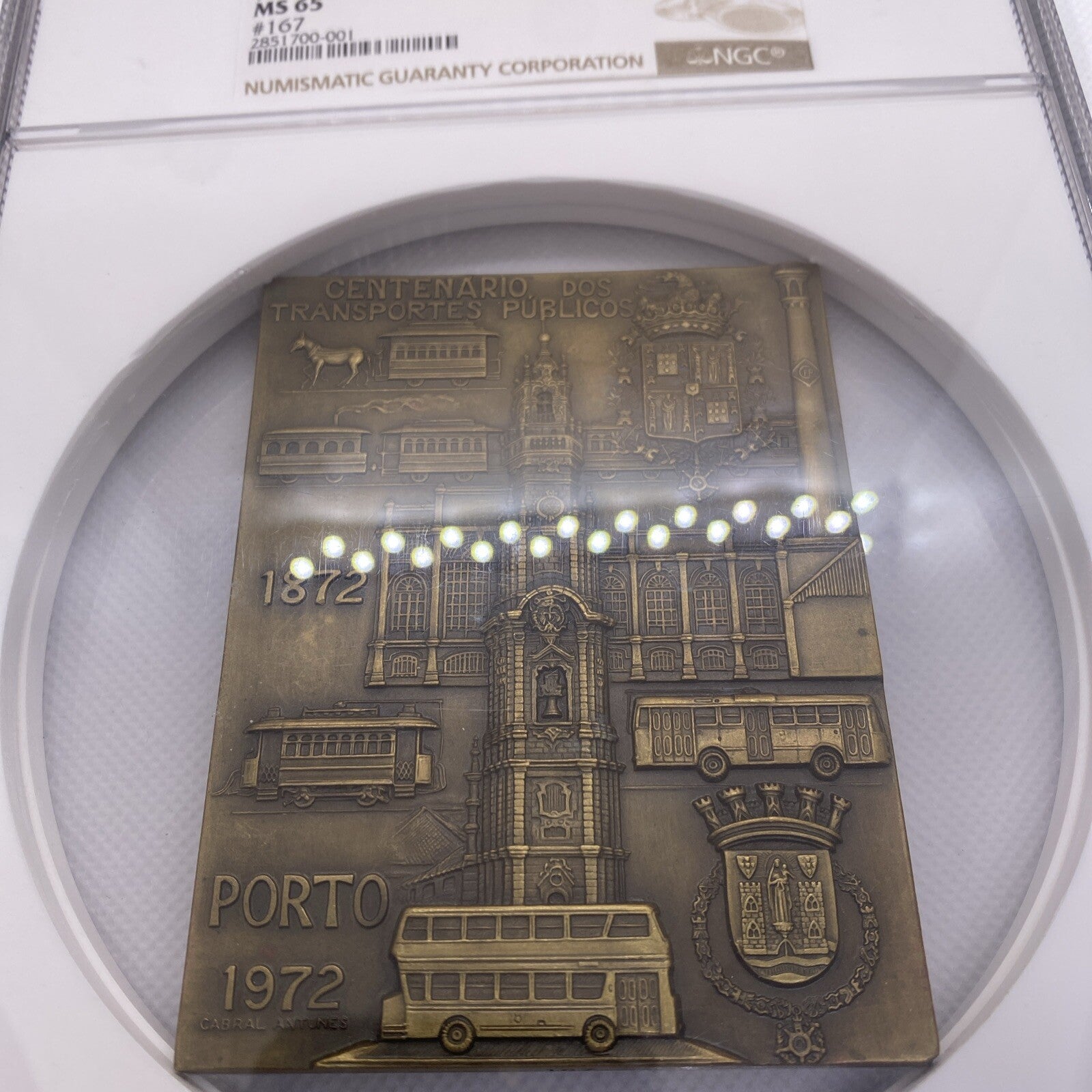 1972 Portugal Public Transportation Transportation Medal Brass NGC Graded MS65