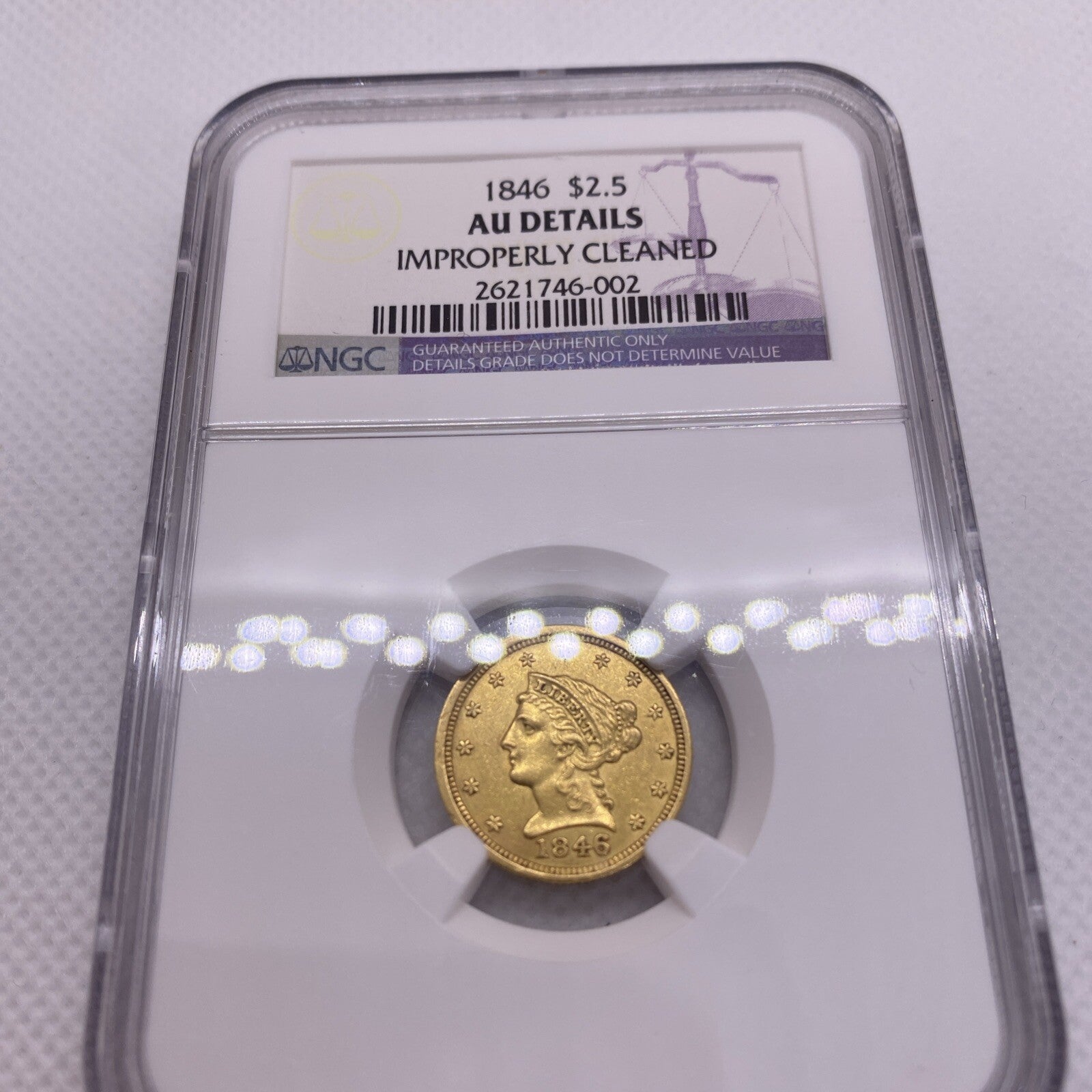 1846 $2.50 Liberty Gold Quarter Eagle AU Details NGC Key Date VERY RARE