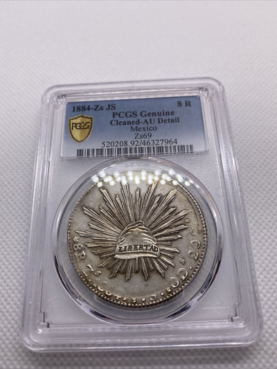 1884 Zs JS 8 Reales Zs69 PCGS AU Details 8R Mexico Silver Coin STRUCK THRU #7964