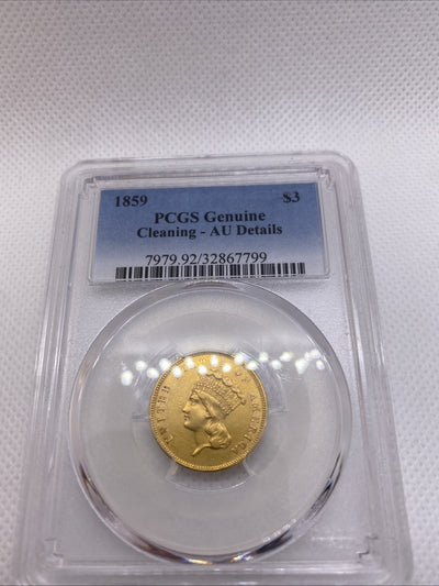 1859 Three Dollar Indian Gold Coin $3 NGC AU Details RARE