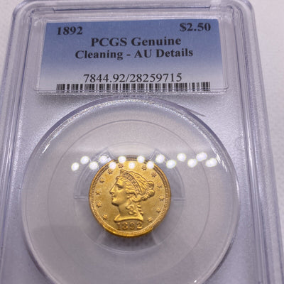 1892 Quarter Eagle $2.50 Gold Coin - NGC Graded AU Details VERY RARE Low Mintage
