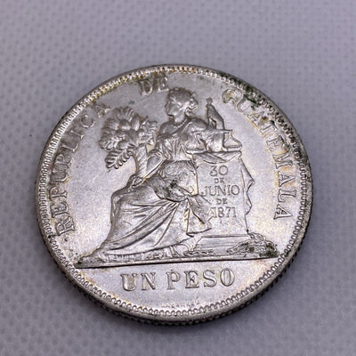1895 Guatemala 1 Peso Large Silver Coin