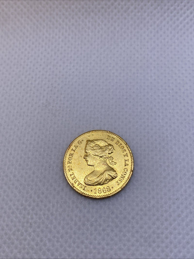 1868 4 Escudos Isabel II Gold Coin Rare