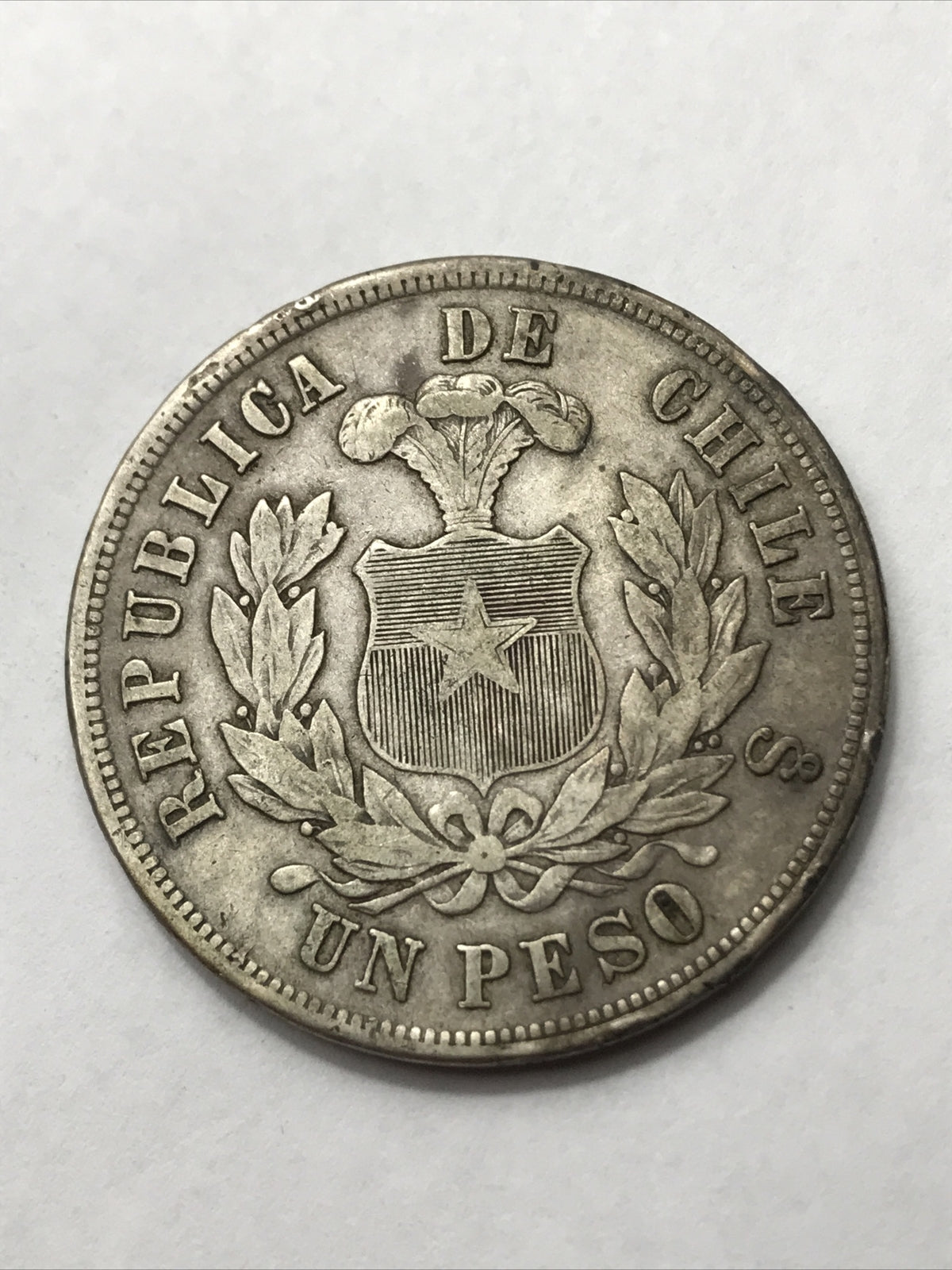 1877 Chile Silver Peso Un Peso - Republica De Chile KM#142.1