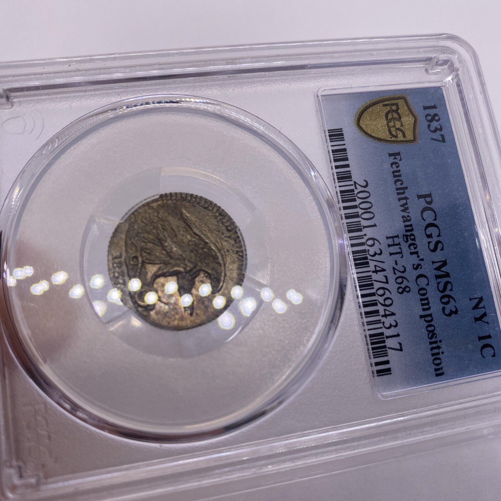 1837 Feuchtwanger 1C PCGS MS63 Beautiful Coin Looks Great Unique Rare High Grade