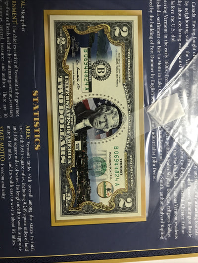 COLORIZED $2 NOTE SET VERMONT and OKLAHOMA GENUINE LEGAL TENDER