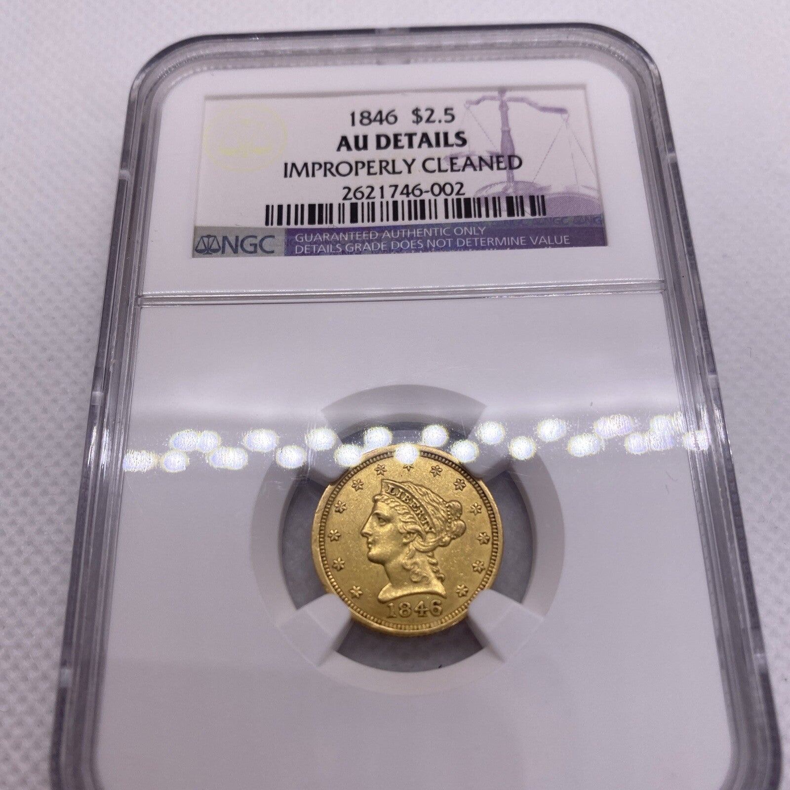 1846 $2.50 Liberty Gold Quarter Eagle AU Details NGC Key Date VERY RARE