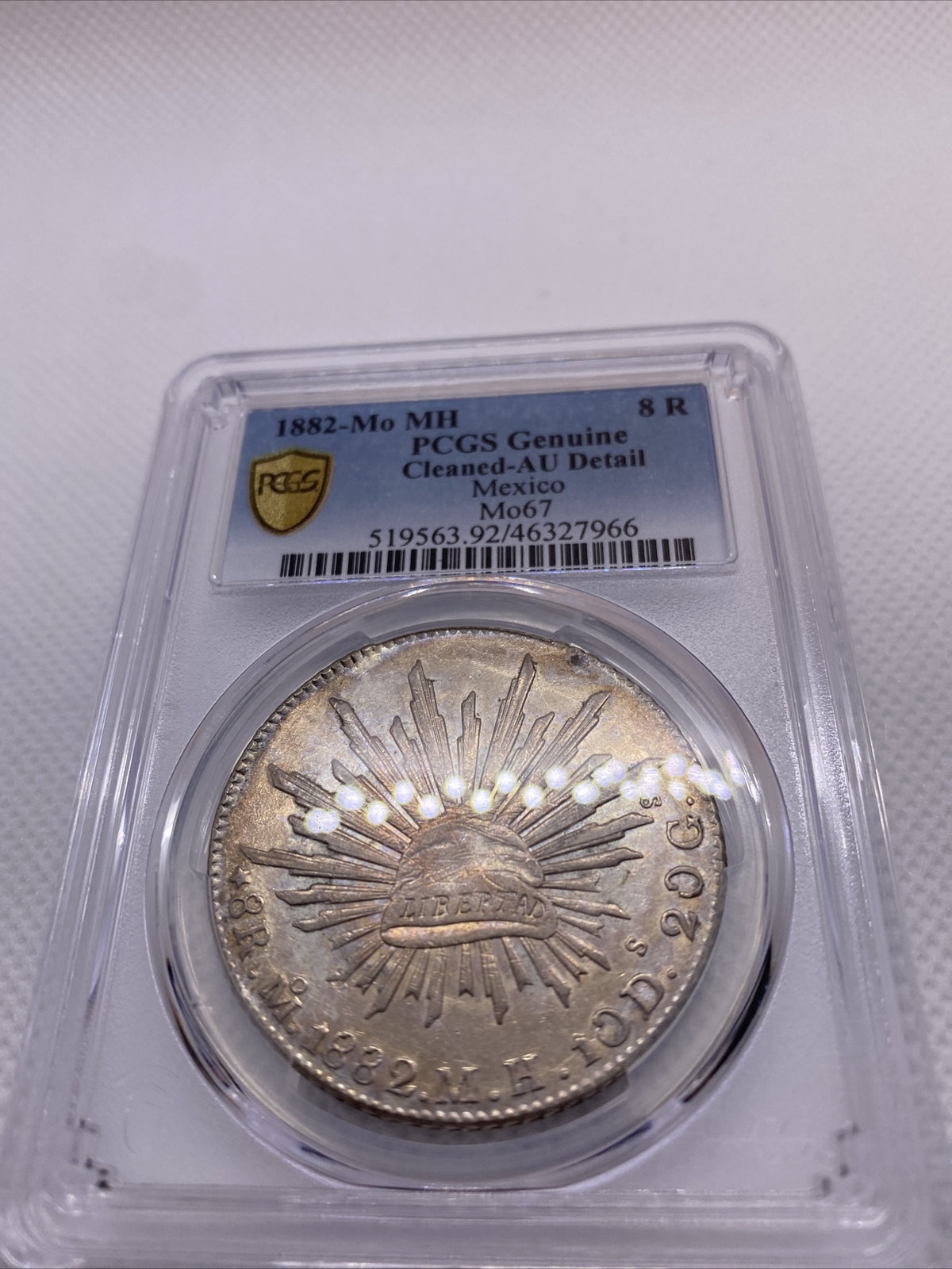 1882 MO MH 8 Reales Mexico Eagle Silver PCGS AU Details Beauty Toning RARE #7966