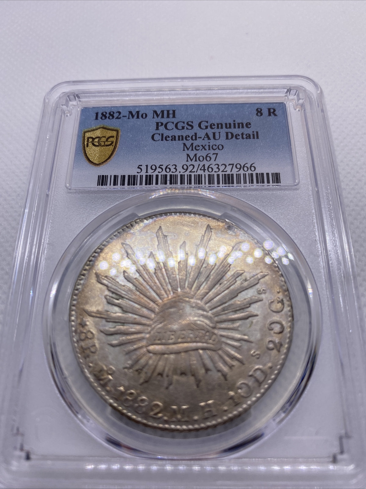1882 MO MH 8 Reales Mexico Eagle Silver PCGS AU Details Beauty Toning RARE #7966