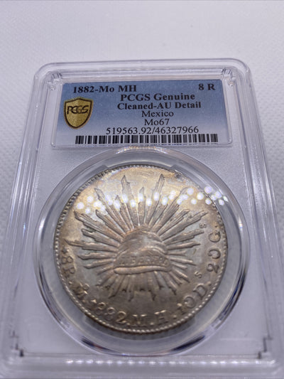 1882 MO MH 8 Reales Mexico Eagle Silver PCGS AU Details Beauty Toning RARE #7966