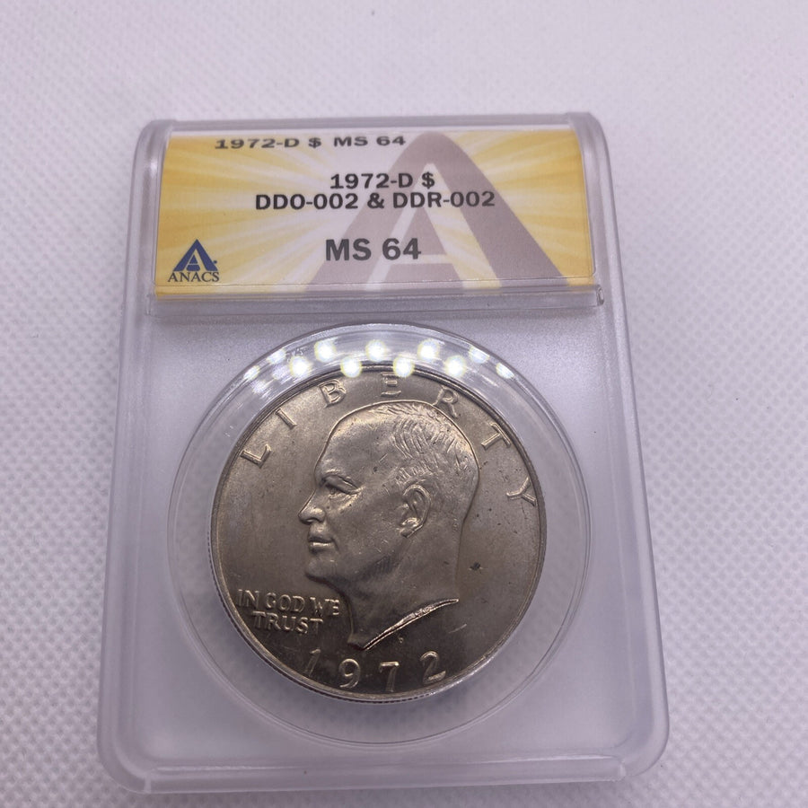 1972 D Eisenhower Ike Dollar DDO-002 & DDR-002  ANACS MS64