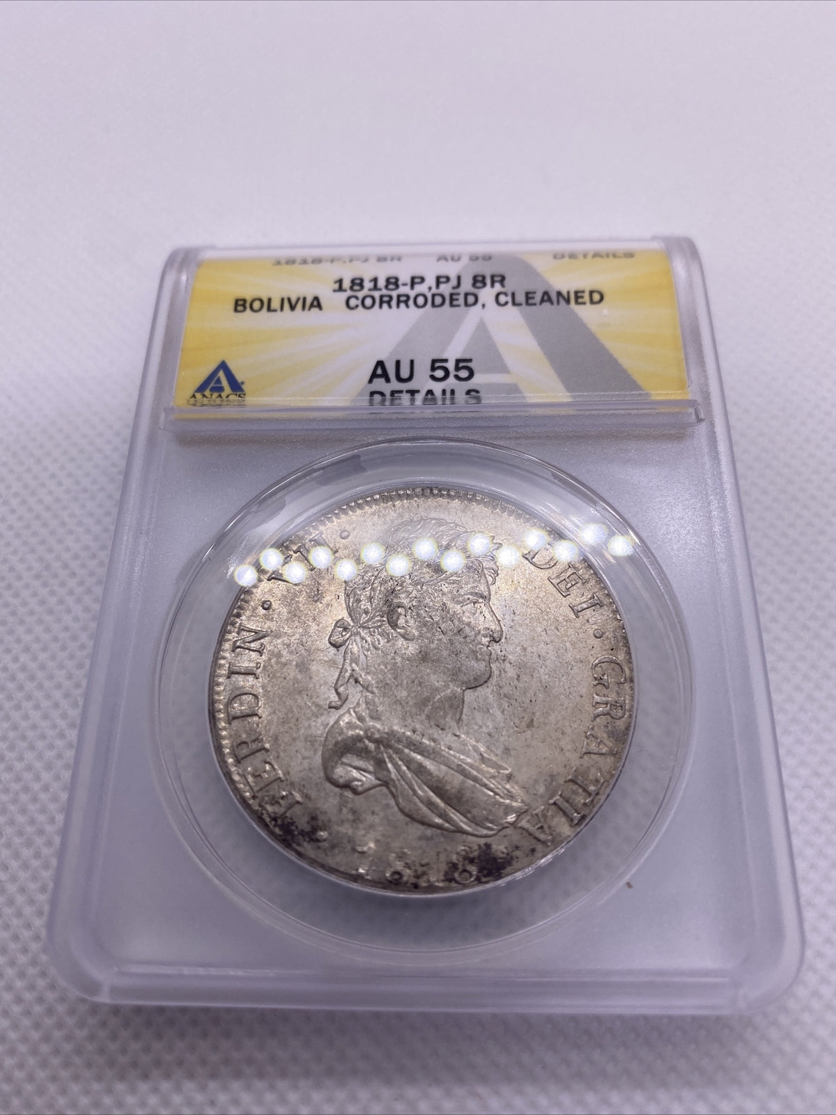 1818 PTS PJ Bolivia Silver 8R 8 Reales AU 55 Details Anacs Silver Potosi #557