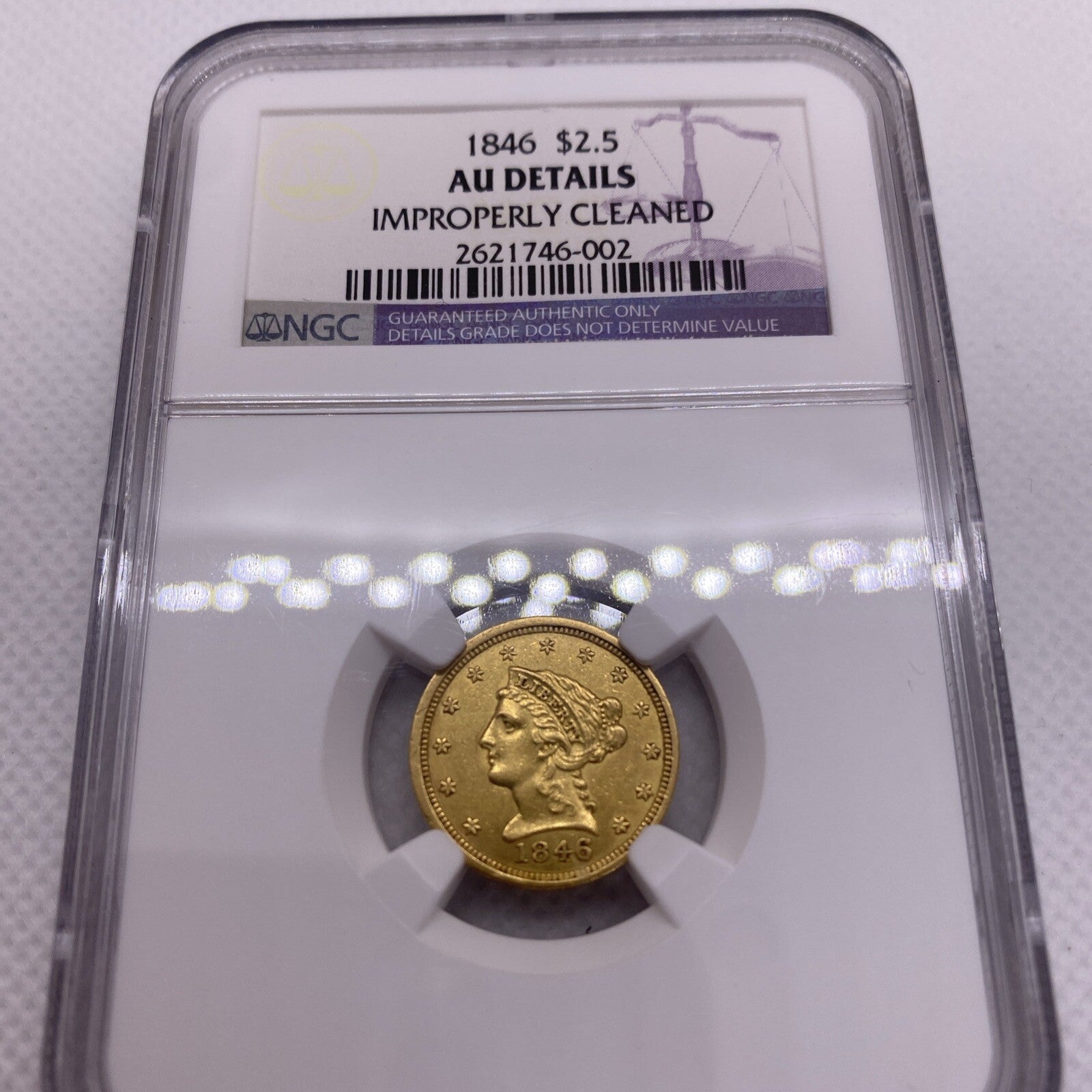 1846 $2.50 Liberty Gold Quarter Eagle AU Details NGC Key Date VERY RARE