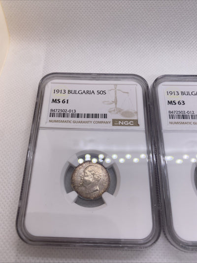 1913 Bulgaria Silver Coin Set 50S, 1 Lev, 2 Leva  Alexander I Coins RARE
