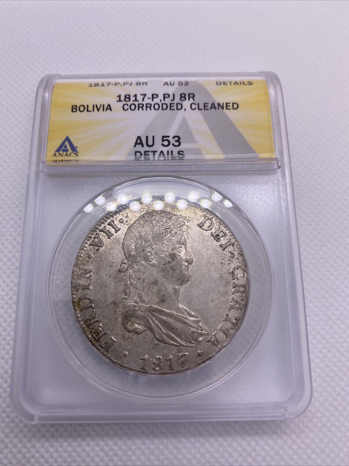 1817 PTS Bolivia 8 Reales 8R Anacs AU53 Details Silver Coin Colonial Rare #564
