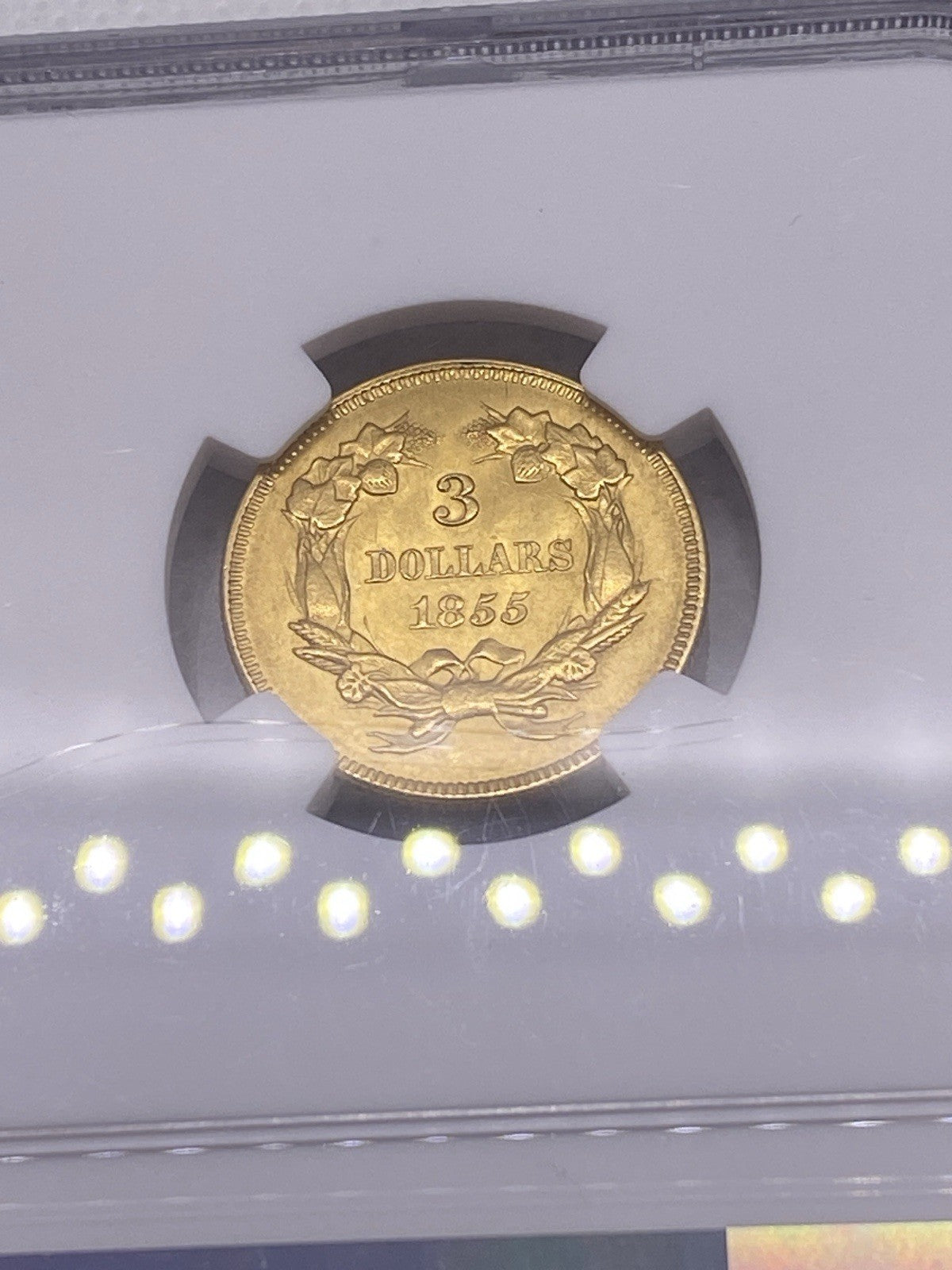 1855 $3 Three Dollar Gold Coin NGC UNC Beautiful Original Early US Gold Rare