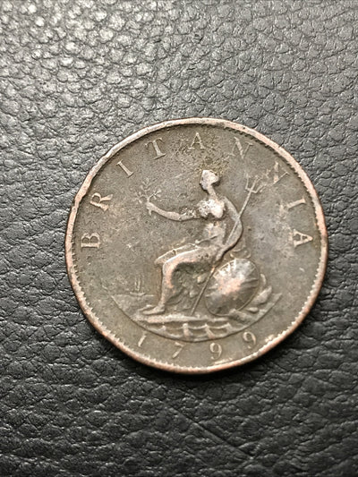 1799 Half Penny Britannia British George III Copper Coin #1799-GEWL