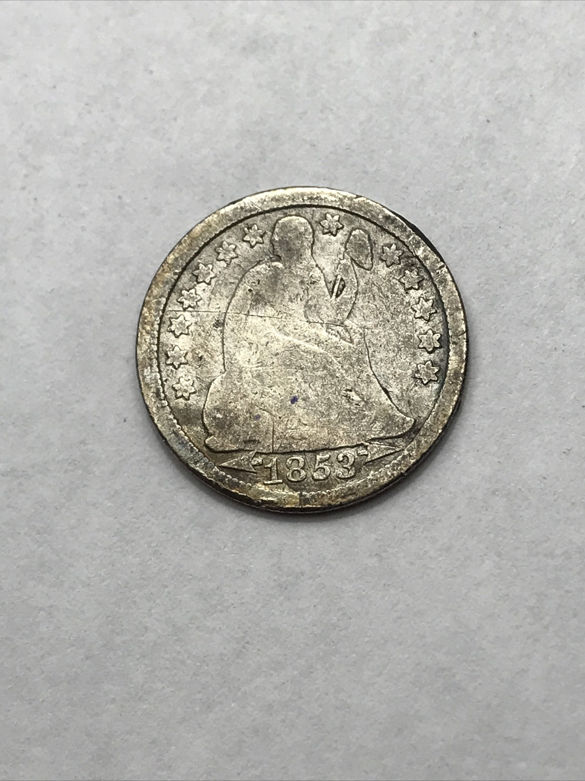 1853 Seated Liberty Dime 10 Cents Silver Coin Arrows