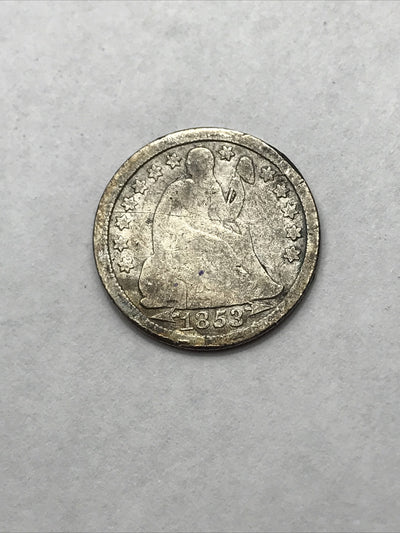 1853 Seated Liberty Dime 10 Cents Silver Coin Arrows
