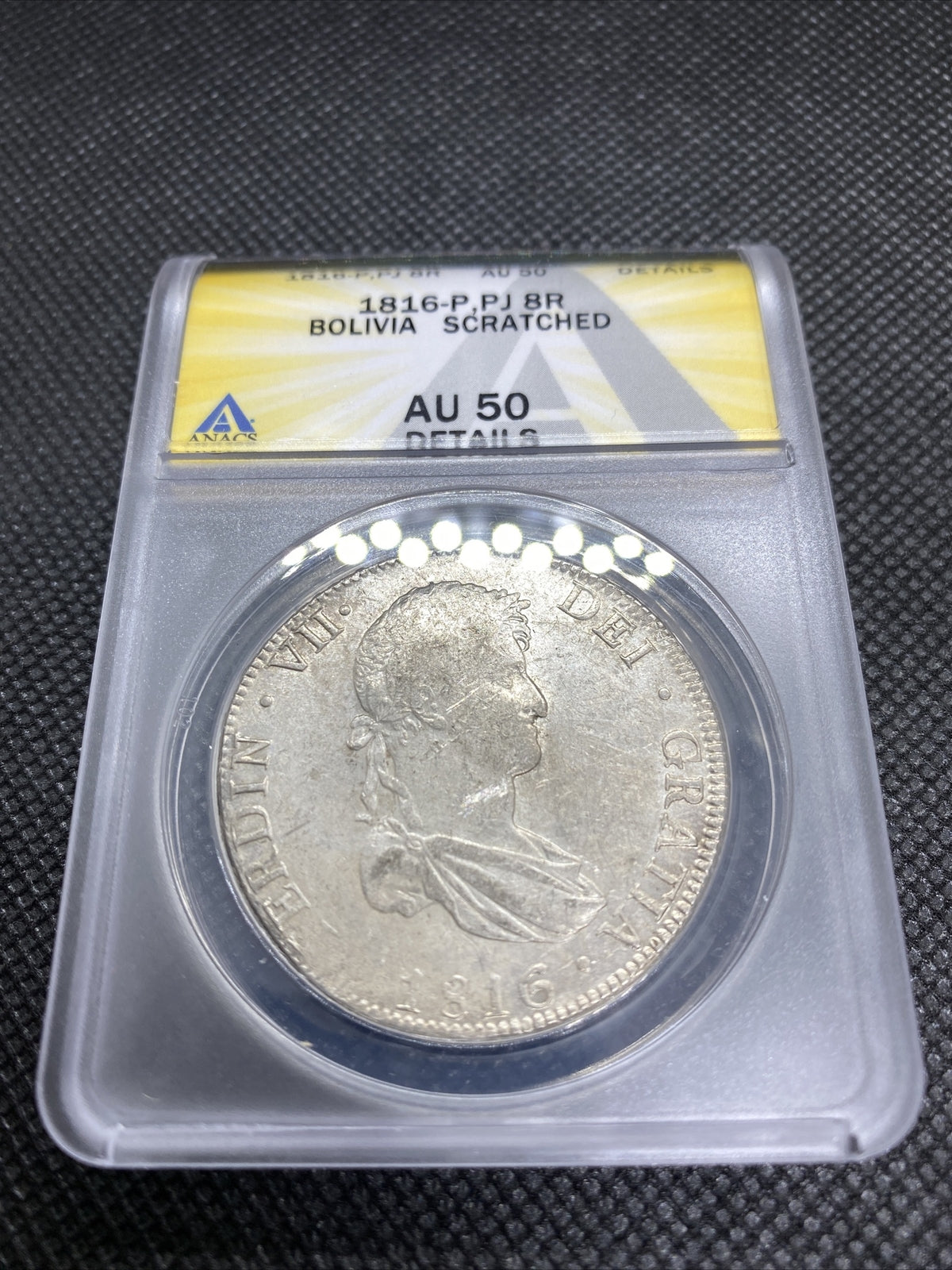 1816 PTS Bolivia 8 Reales 8R Anacs AU50 Details Silver Colonial Rare Potosi #565