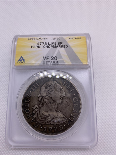 1773 8 Reales Lima Peru Chopmarks Anacs VF20 Details Carlos III (3) #560
