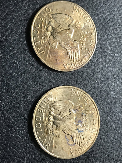 1971-D EISENHOWER TWO(2) $1 DOLLARS BU TONED COINS IN HIGH GRADE #IKE-635GE