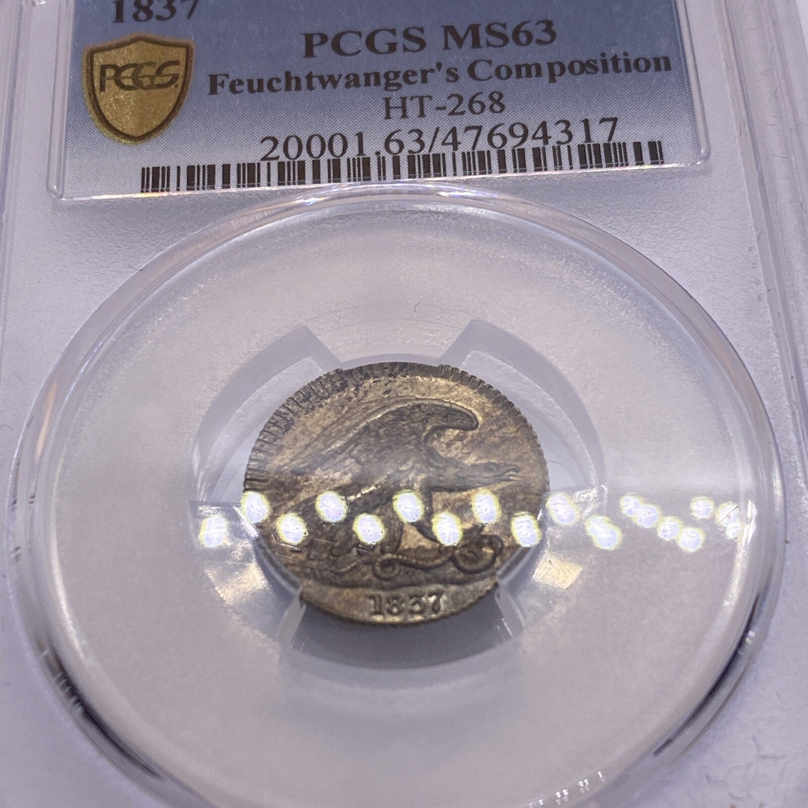 1837 Feuchtwanger 1C PCGS MS63 Beautiful Coin Looks Great Unique Rare High Grade