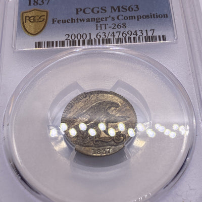 1837 Feuchtwanger 1C PCGS MS63 Beautiful Coin Looks Great Unique Rare High Grade