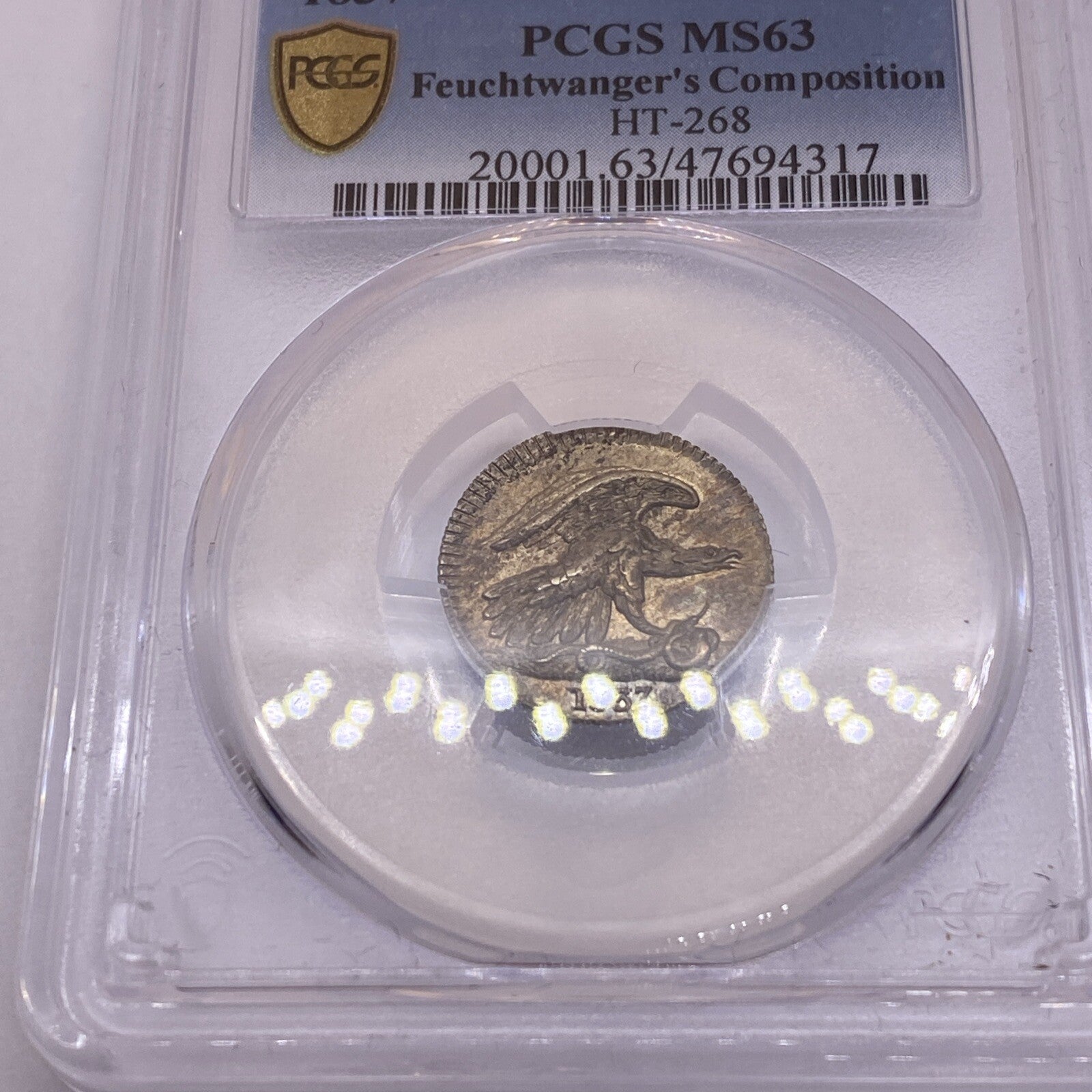 1837 Feuchtwanger 1C PCGS MS63 Beautiful Coin Looks Great Unique Rare High Grade