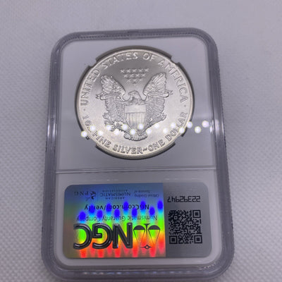1986 $1 AMERICAN SILVER EAGLE NGC MS68 OBVERSE & REVERSE STRUCK THRU MINT ERROR
