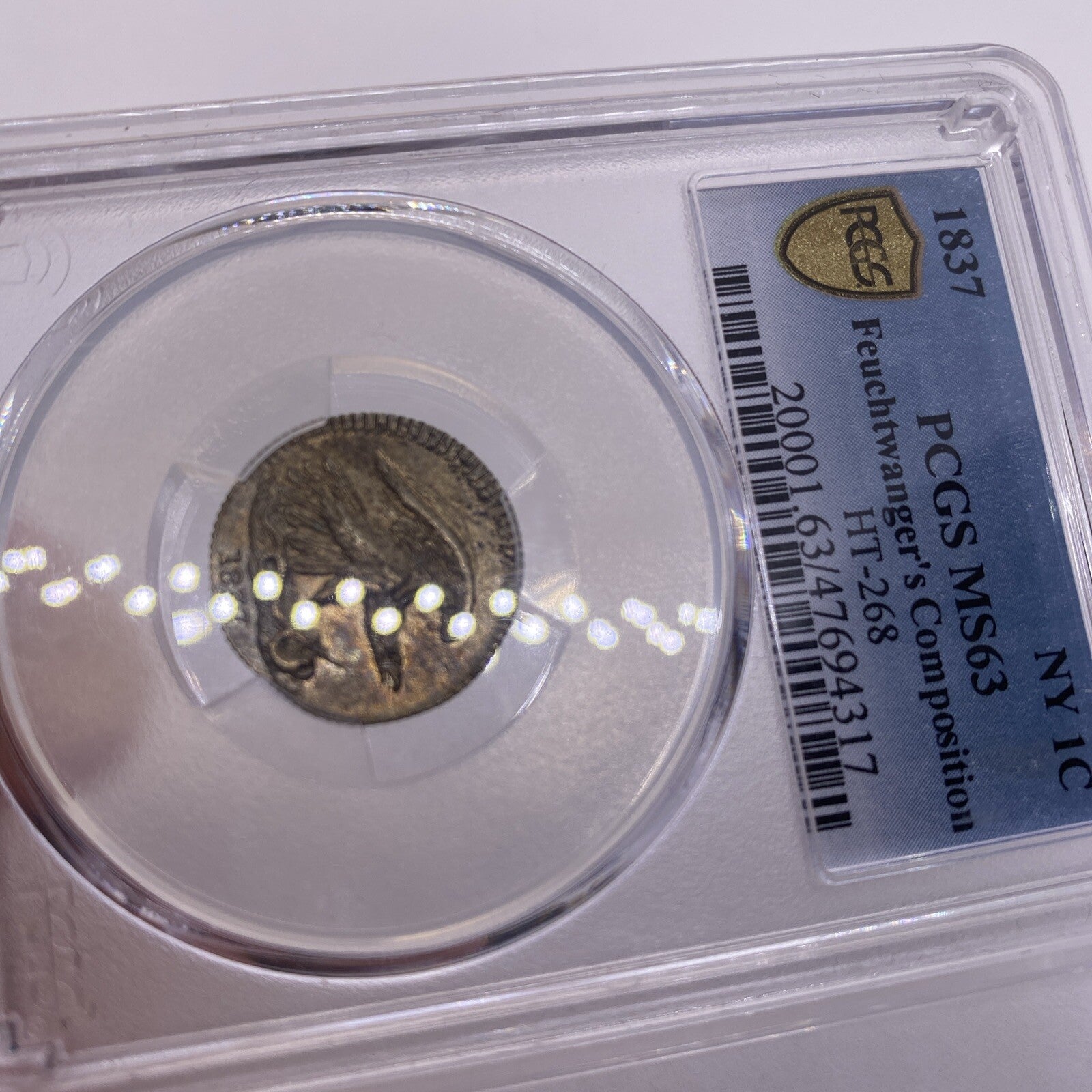 1837 Feuchtwanger 1C PCGS MS63 Beautiful Coin Looks Great Unique Rare High Grade