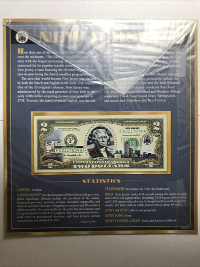 COLORIZED $2 NOTE SET NEW JERSEY and NEW MEXICO GENUINE LEGAL TENDER