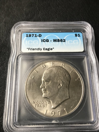 1971 D  Eisenhower IKE Dollar Friendly Eagle ICG MS62 UNC MS 62 RARE #2101