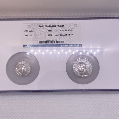 2006 Platinum Eagles, NGC MS 69 Early Releases 2 Coins Set 1/4 & 1/2  Unique Set