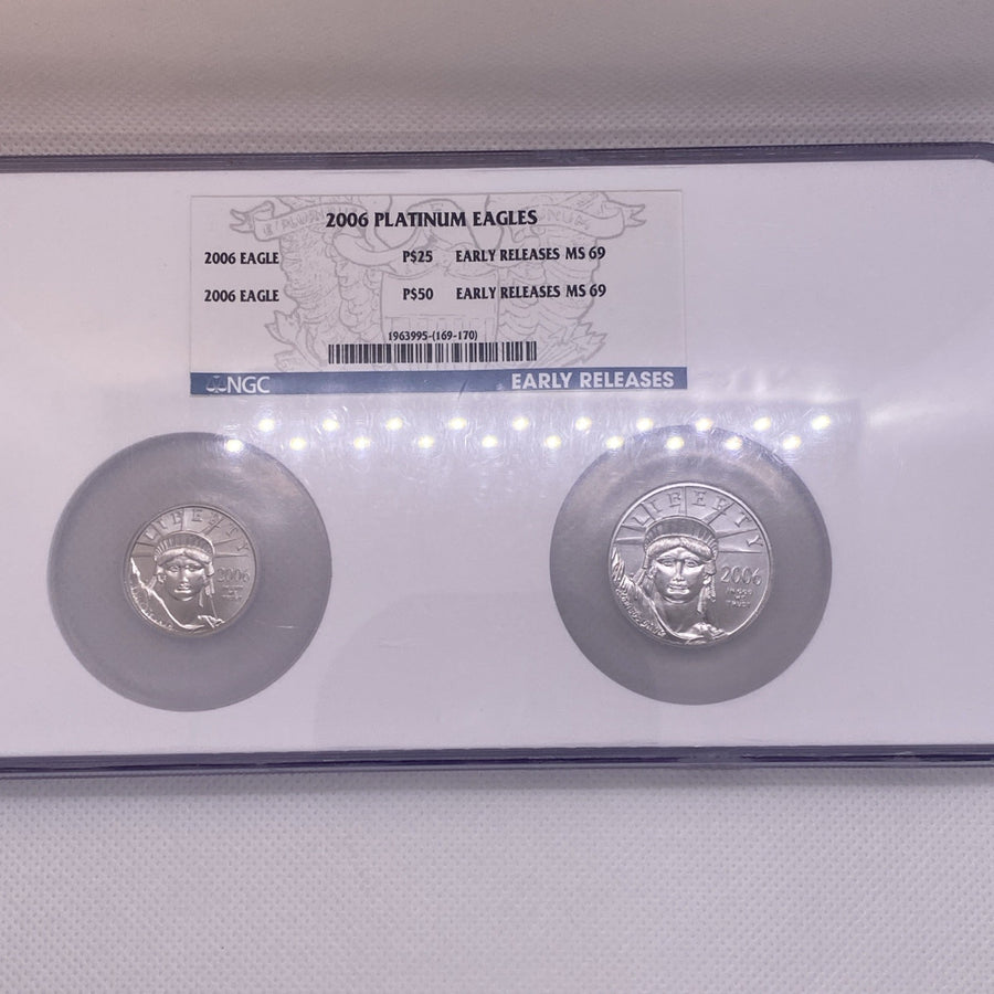2006 Platinum Eagles, NGC MS 69 Early Releases 2 Coins Set 1/4 & 1/2  Unique Set