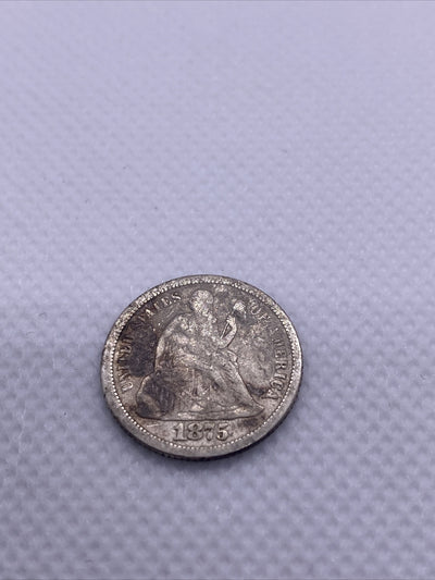 1875 S Seated Liberty Dime Silver 10 Cents Ten Cents Mintmark Below Bow #19277
