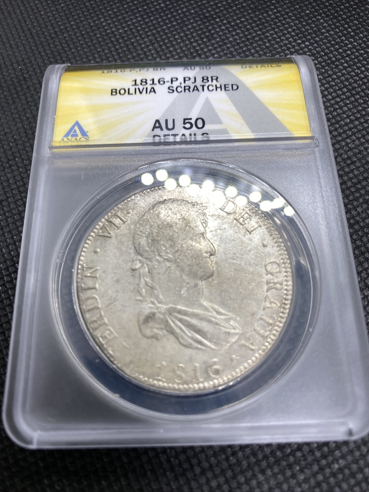 1816 PTS Bolivia 8 Reales 8R Anacs AU50 Details Silver Colonial Rare Potosi #565