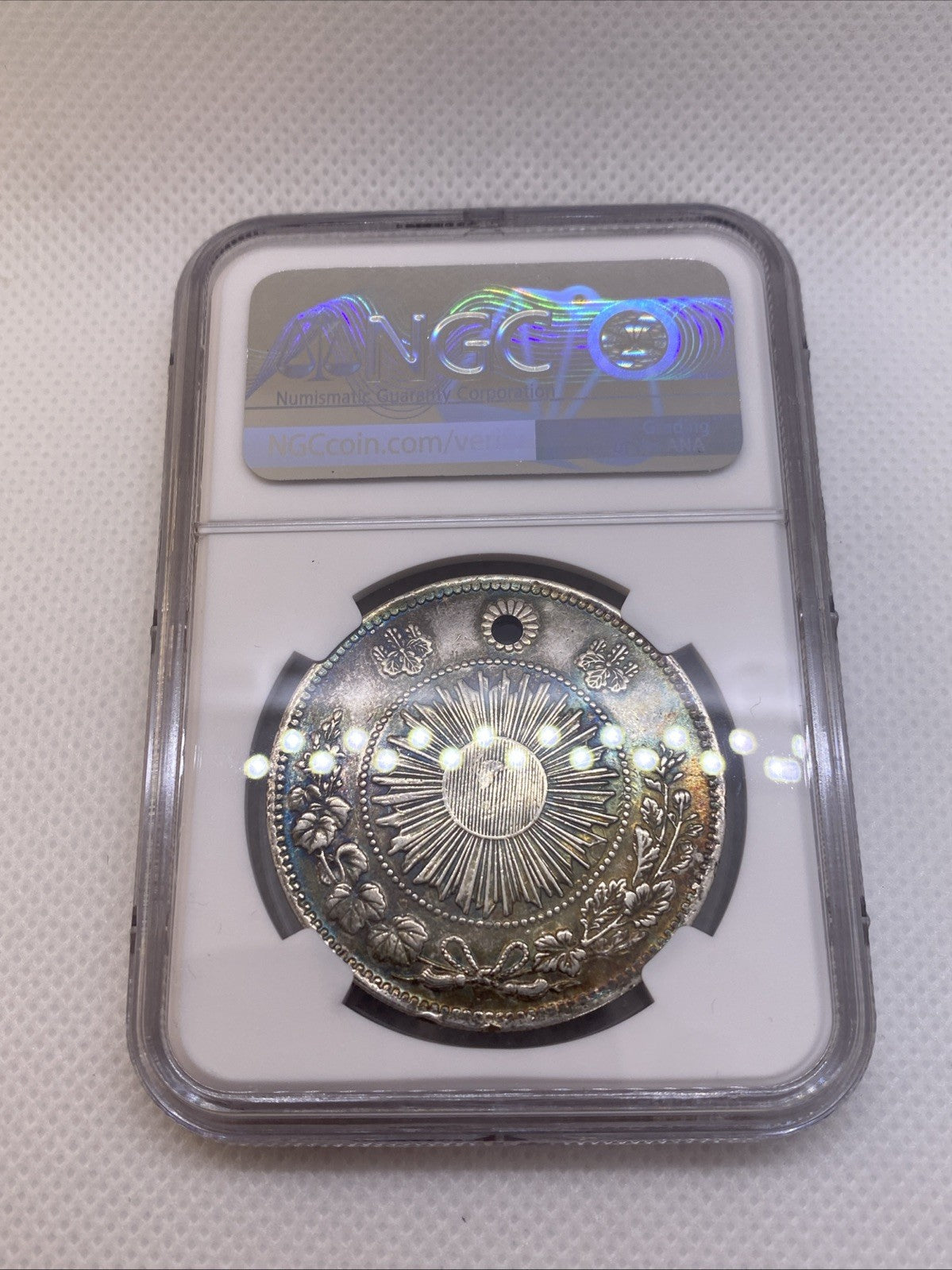 M3 1870 Japan Yen Type 1 NGC AU Det Hole Silver Coin Graded By NGC #502-006