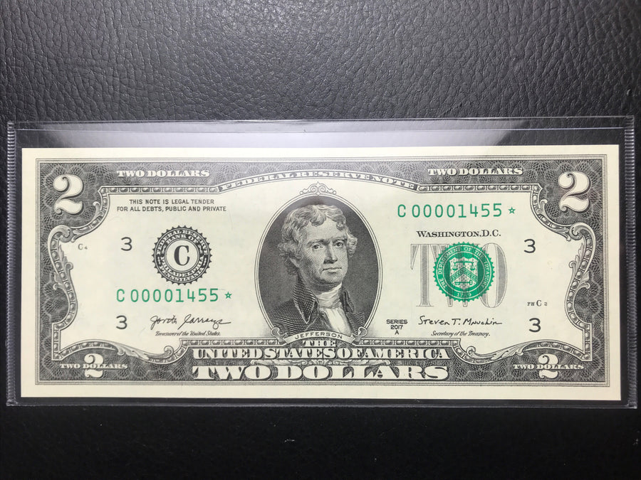 $2 Rare Uncirculated Low FOUR (4) Digits  ⭐️ STAR NOTE ⭐ 1455* 