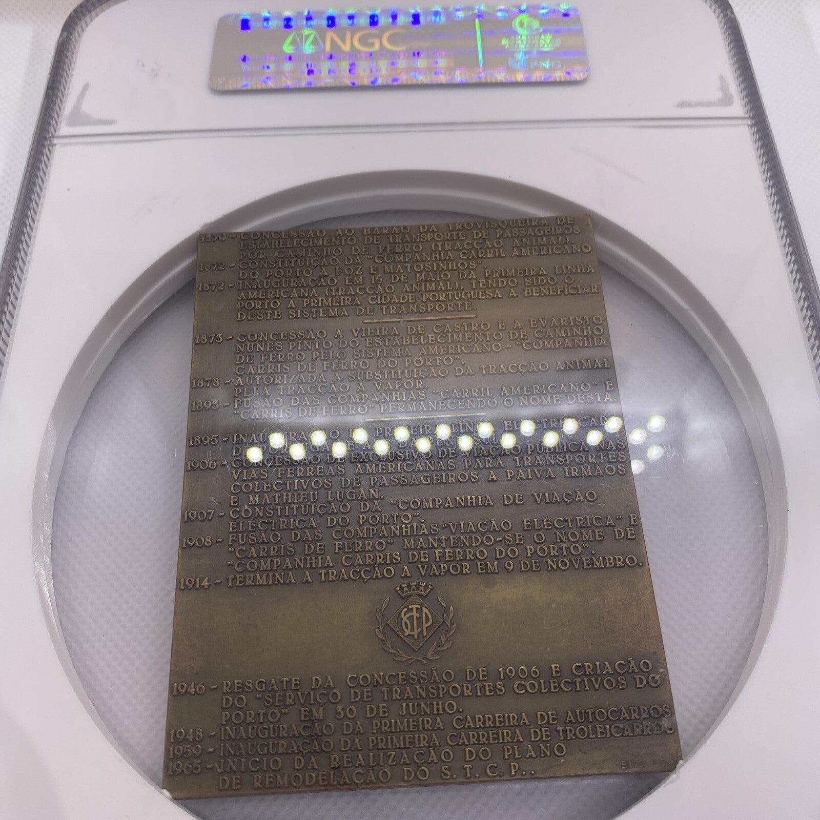 1972 Portugal Public Transportation Transportation Medal Brass NGC Graded MS65